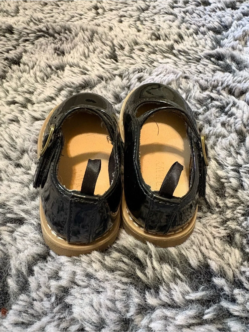 Old Navy Black Patent Mary Jane Dress Shoes with Tan Soles
